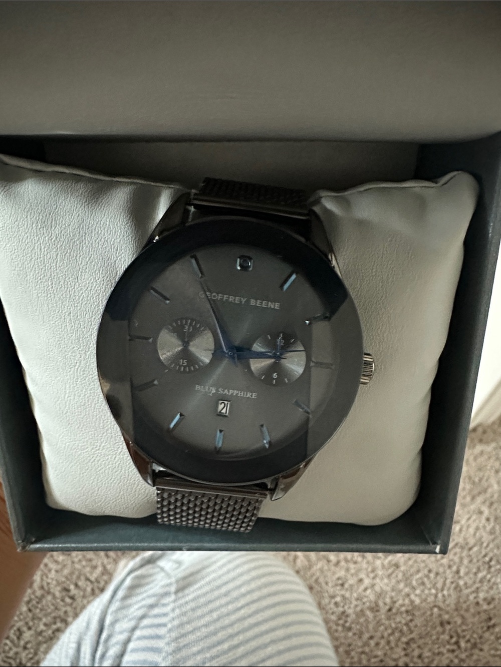 Geoffrey Beene Gunmetal Watch with Blue Accents